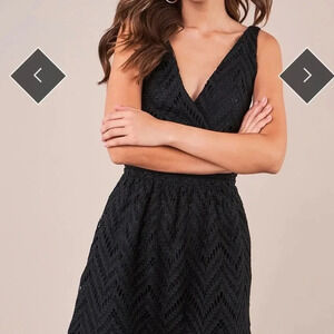 SUGAR+LIPS All My Love Women's Plunging Neck Lace Mini Dress  Black Pleats Small